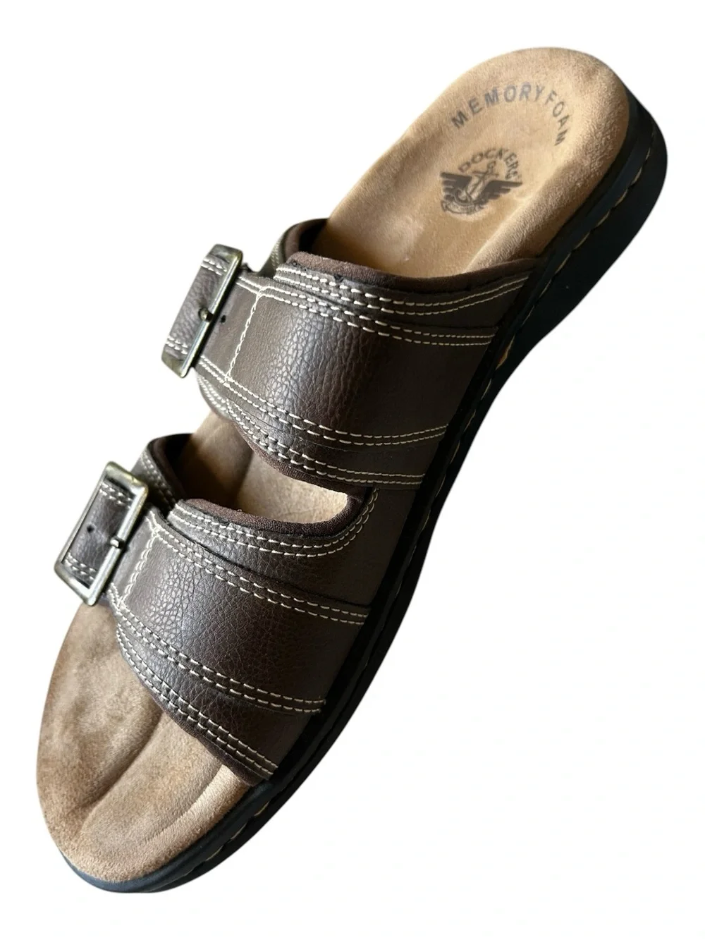 Dockers Men’s DELRAY Brown Double-Buckle Memory Foam Slide Sandals